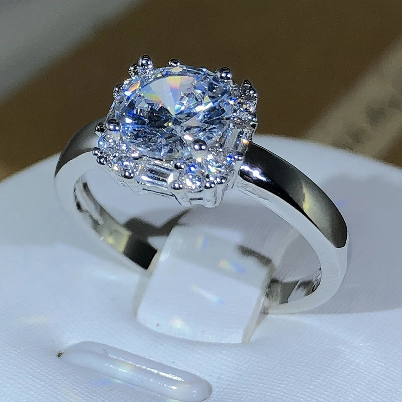 Original Four-Claw 925 Sterling Silver Wedding Ring for Women with Square AAAAA Big White Zircon Engagement Jewelry