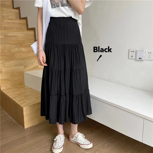 Spring Summer Women Chiffon Patchwork High Waist Skirt Chic