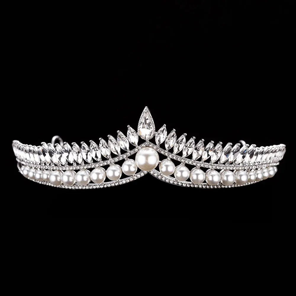 Bride's Crystal Pearl Jewelry Set - Stunning Rhinestone Choker, Earrings & Tiara for Your Dream Wedding H027 1PCS Crown