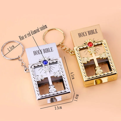 Mini Holy Bible Keychain with Real Paper Pages Gold Silver Religious Pendant