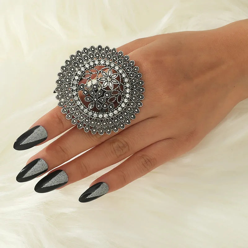Elegant Turkish Vintage Gold Flower Ring for Women - Antique Ethnic Zircon Alloy Jewelry Gift