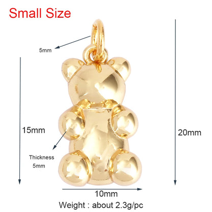 Cute Gold Bear Charm Pendant with Pearl Cubic Zirconia for Jewelry Making Supplies