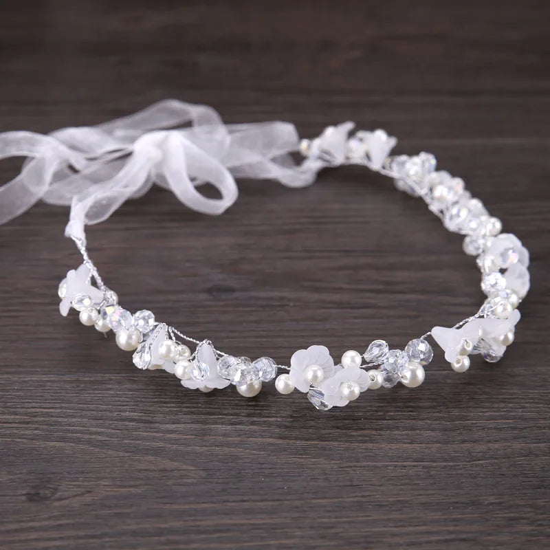 Handmade Crystal Pearl Flower Tiara for Women and Girls - Elegant Bohemian Wedding Hair Accessory