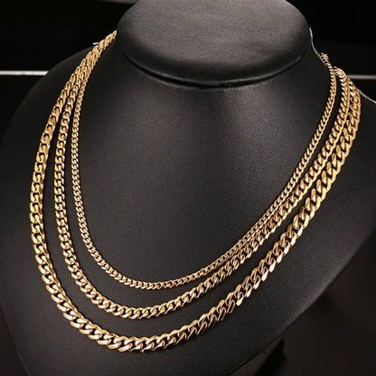 18K Gold Plated Cuban Link Stainless Steel Necklace - Waterproof Unisex Jewelry by USENSET
