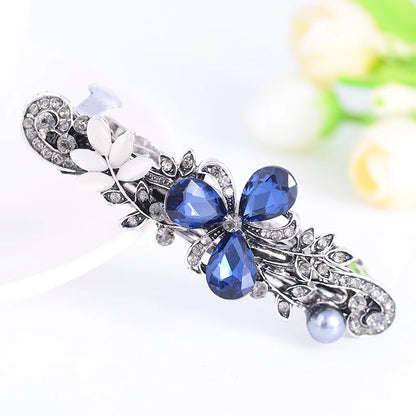 Elegant Blue Rhinestone Flower Hair Clips for Women - Crystal Fashion Barrettes by EASYA