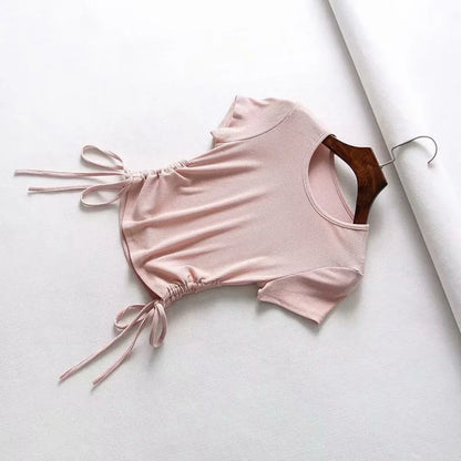 Sexy Side Drawstring Ruched Tank Knit Crop Tees Women 2024