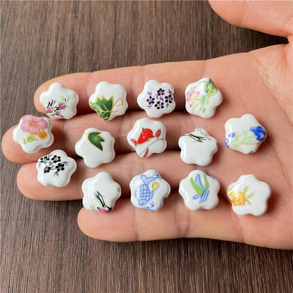Ceramic Star-Shaped Flower Spacer Beads for DIY Jewelry - 15pcs 14x15mm