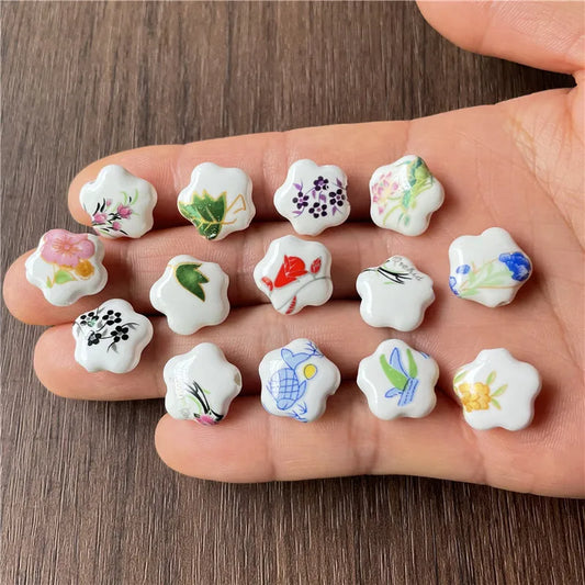 Ceramic Star-Shaped Flower Spacer Beads for DIY Jewelry - 15pcs 14x15mm