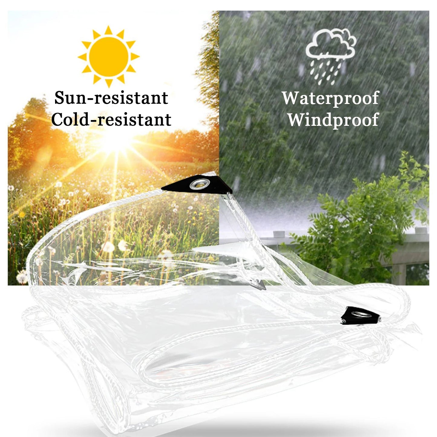 Waterproof Transparent PVC Tarpaulin With Eyelets Weatherproof Foldable Rain Cover For Garden Furniture Plants And Greenhouse 0.39mm Thickness