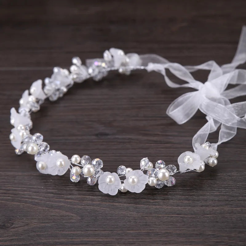 Handmade Crystal Pearl Flower Tiara for Women and Girls - Elegant Bohemian Wedding Hair Accessory