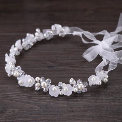 Handmade Crystal Pearl Flower Tiara for Women and Girls - Elegant Bohemian Wedding Hair Accessory