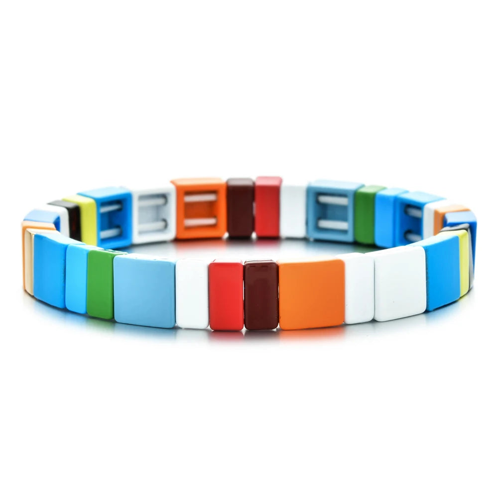 Rainbow Boho Enamel Stretch Bracelets for Women - Handmade Unisex Fashion Bangles by ZMZY
