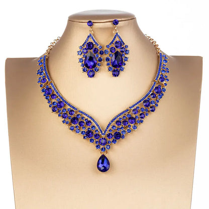Baroque Crystal Water Drop Bridal Jewelry Set - Top-Rated Rhinestone Tiara, Necklace & Earring Gift for Brides Blue