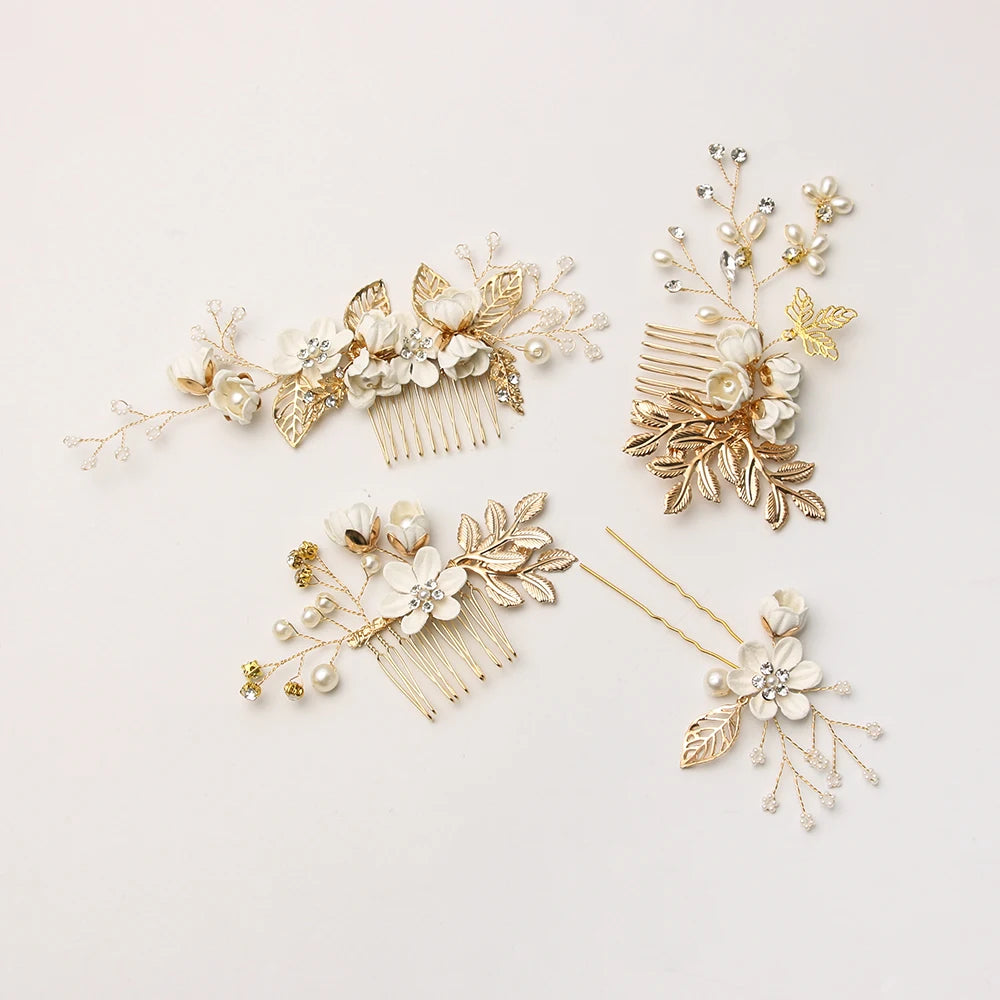 Luxury Crystal Crown Hair Combs - Elegant Bridal Clips with Leaf Design