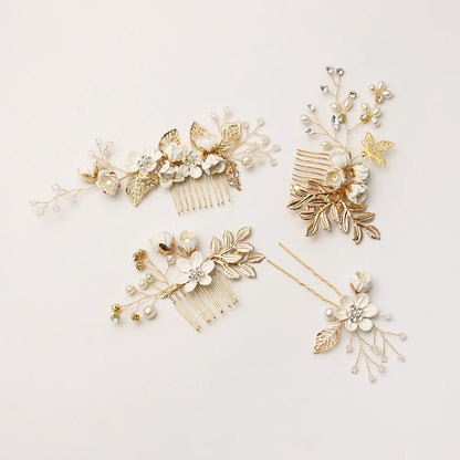 Luxury Crystal Crown Hair Combs - Elegant Bridal Clips with Leaf Design