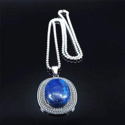 Stainless Steel Lapis Lazuli Long Bohemia Charm Necklace for Unisex Fashion Jewelry