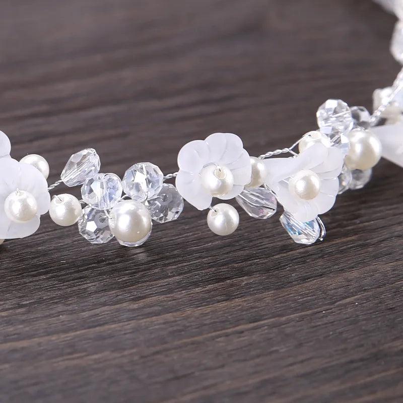 Handmade Crystal Pearl Flower Tiara for Women and Girls - Elegant Bohemian Wedding Hair Accessory