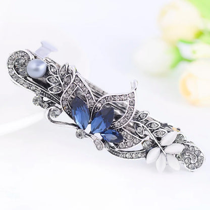 Elegant Blue Rhinestone Flower Hair Clips for Women - Crystal Fashion Barrettes by EASYA