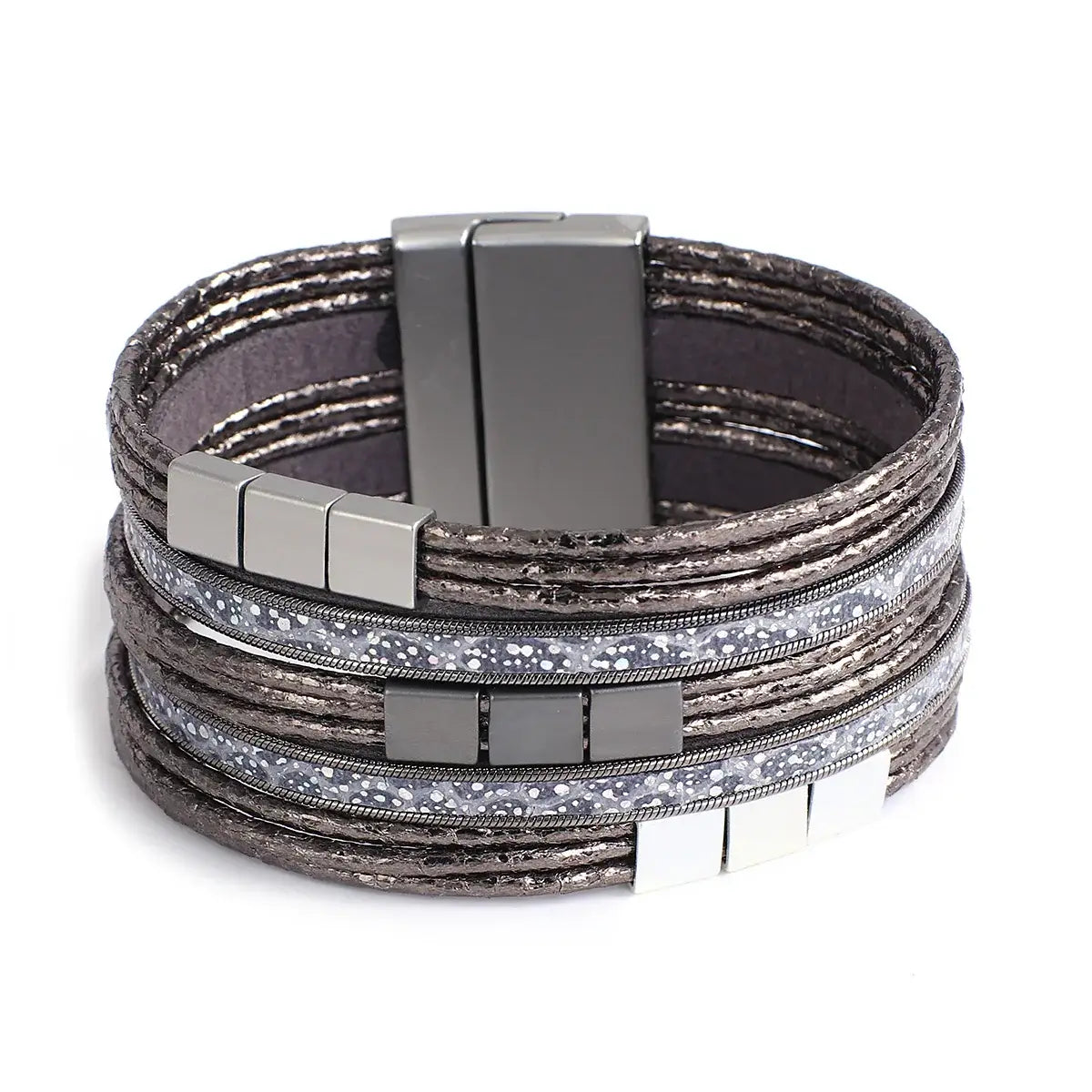 Allyes Bohemian Gold Multilayer Leather Charm Bracelet Black