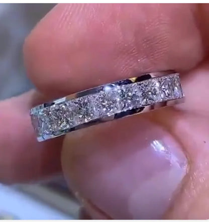 Luxury Pave AAAAA CZ 925 Sterling Silver Engagement Wedding Ring for Women and Men Vintage Party Jewelry Gift Silver