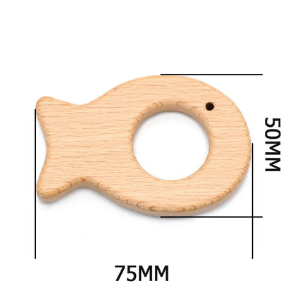 Natural Beech Wood Baby Teethers Set in Animal Shapes - Tortoise, Koala, Whale, Turtle - Food Grade Newborn Toys