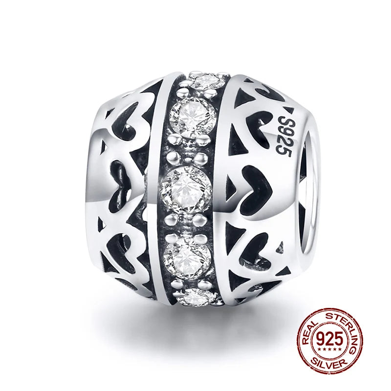 Genuine 925 Sterling Silver Vintage Galaxy Round Charms Top Rated Openwork Beads for Authentic Bracelets CQC523