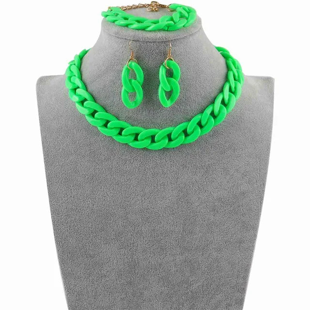 FishSheep Bohemian Candy Color Choker Necklace and Earrings Set for Women 2022 Fashion Jewelry