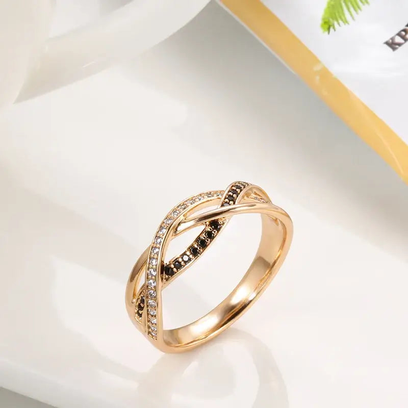 Luxury 18k Rose Gold Black Diamond Geometric Wedding Ring Rose Gold