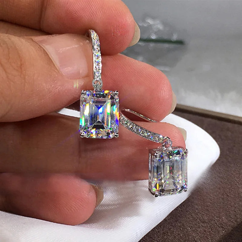 Huitan Elegant Square Princess Cut Zircon Drop Earrings for Women Trendy Geometric Design