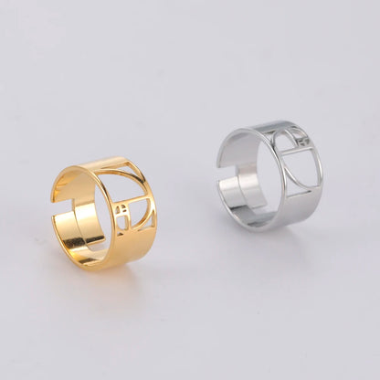 Lemegeton Geometric Fibonacci Spiral Adjustable Stainless Steel Ring for Women 18K Gold Plated Amulet Jewelry