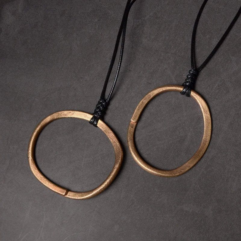 Vintage Unisex Copper Pendant Necklace with Adjustable Rope Chain