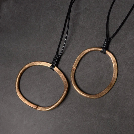 Vintage Unisex Copper Pendant Necklace with Adjustable Rope Chain