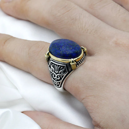 Elegant 925 Sterling Silver Claw Signet Ring with Natural Blue Lapis Stone for Men