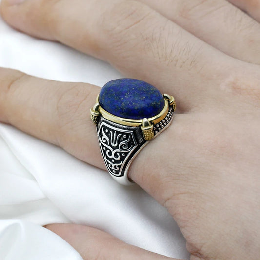 Elegant 925 Sterling Silver Claw Signet Ring with Natural Blue Lapis Stone for Men