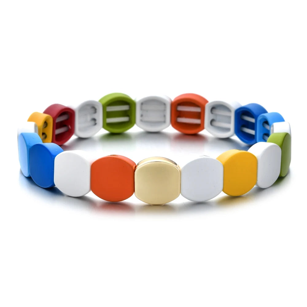 Rainbow Boho Enamel Stretch Bracelets for Women - Handmade Unisex Fashion Bangles by ZMZY