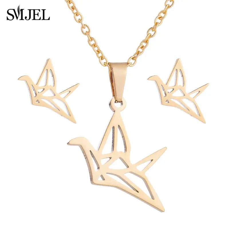 Elegant Stainless Steel Animal Necklace for Women - Rabbit Charm and Paw Print Design