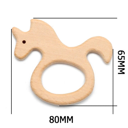 Natural Beech Wood Baby Teethers Set in Animal Shapes - Tortoise, Koala, Whale, Turtle - Food Grade Newborn Toys