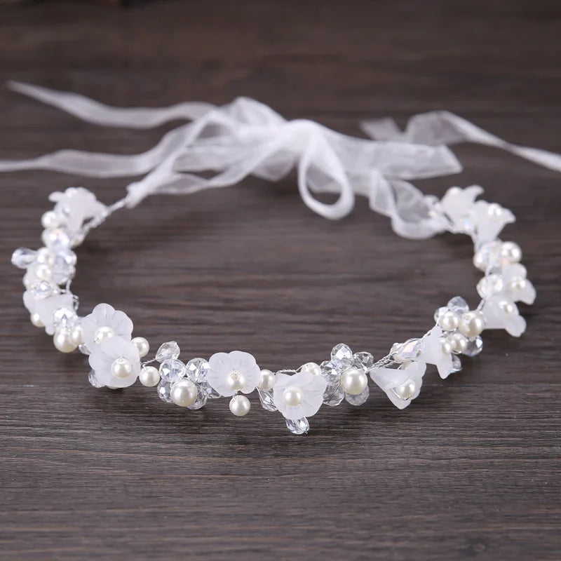 Handmade Crystal Pearl Flower Tiara for Women and Girls - Elegant Bohemian Wedding Hair Accessory