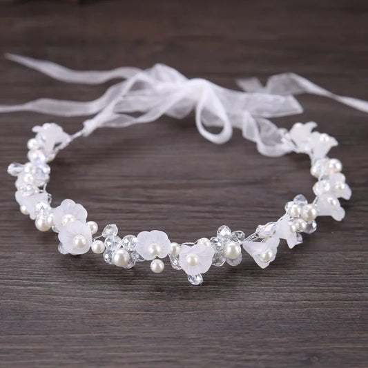 Handmade Crystal Pearl Flower Tiara for Women and Girls - Elegant Bohemian Wedding Hair Accessory