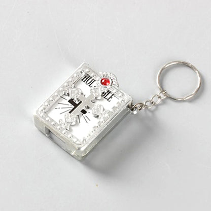 Mini Holy Bible Keychain with Real Paper Pages Gold Silver Religious Pendant