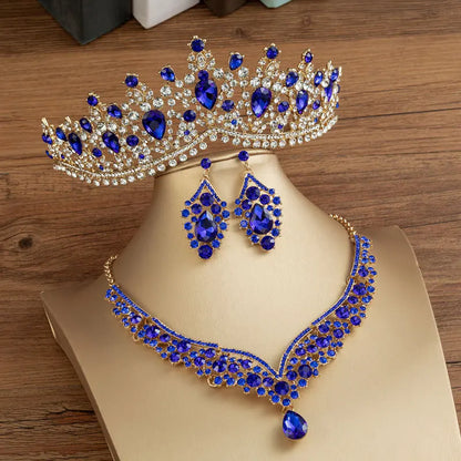 Baroque Crystal Water Drop Bridal Jewelry Set - Top-Rated Rhinestone Tiara, Necklace & Earring Gift for Brides Blue 2