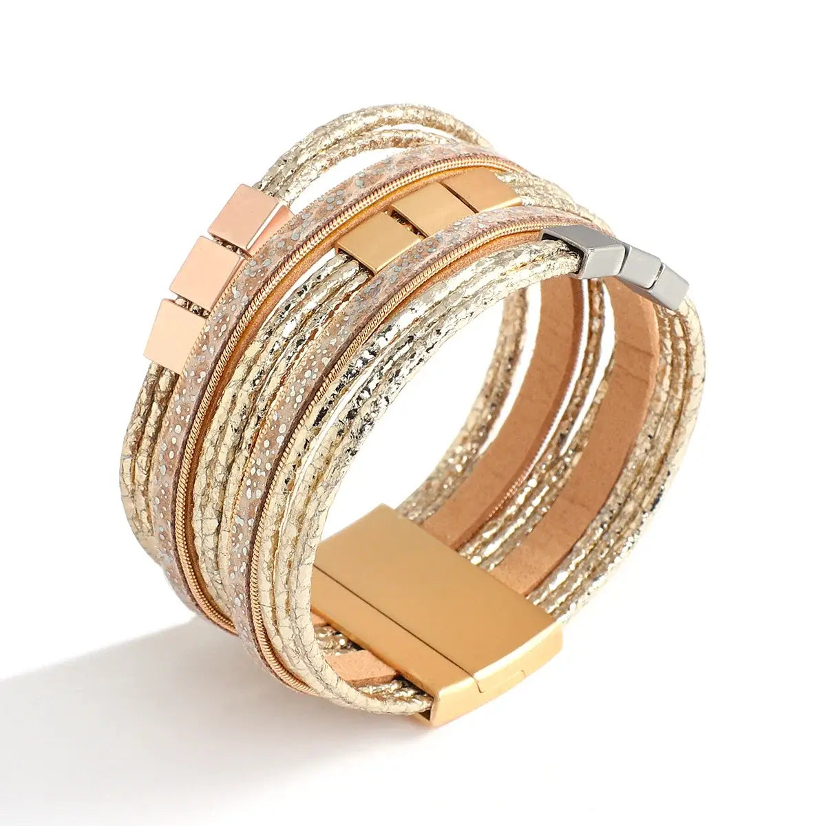 Allyes Bohemian Gold Multilayer Leather Charm Bracelet Rose Gold