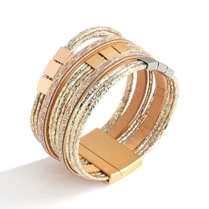 Allyes Bohemian Gold Multilayer Leather Charm Bracelet Rose Gold