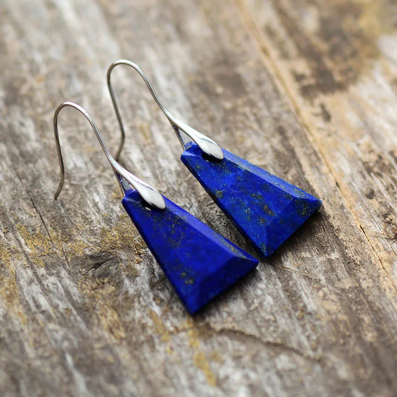 Lapis Lazuli Trapezoid Drop Earrings for Women 2023 Elegant Bold Fashion Jewelry Valentine's Day Gift