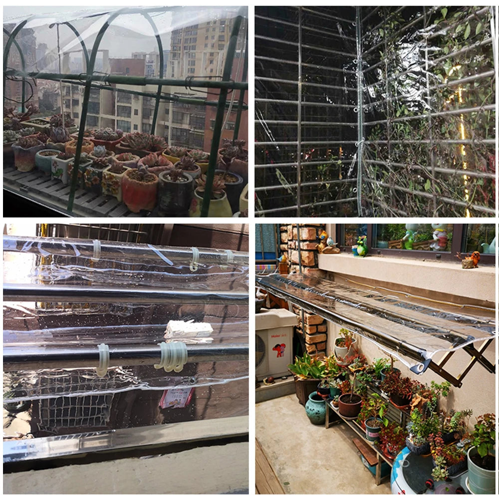 Waterproof Transparent PVC Tarpaulin With Eyelets Weatherproof Foldable Rain Cover For Garden Furniture Plants And Greenhouse 0.39mm Thickness