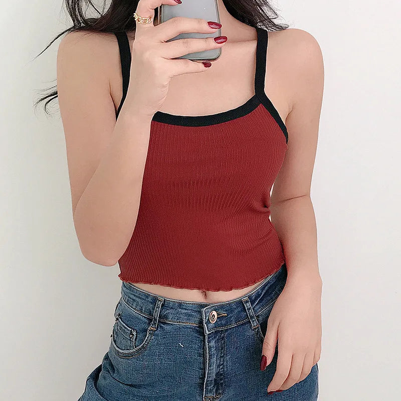 2024 Summer Contrast Crop Tank Top For Women Fitness