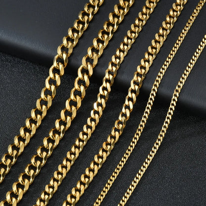 Stainless Steel Cuban Link Chain Necklace for Men and Women Punk Choker Jewelry 3.5-7MM 70CM 28inch 3.5MM