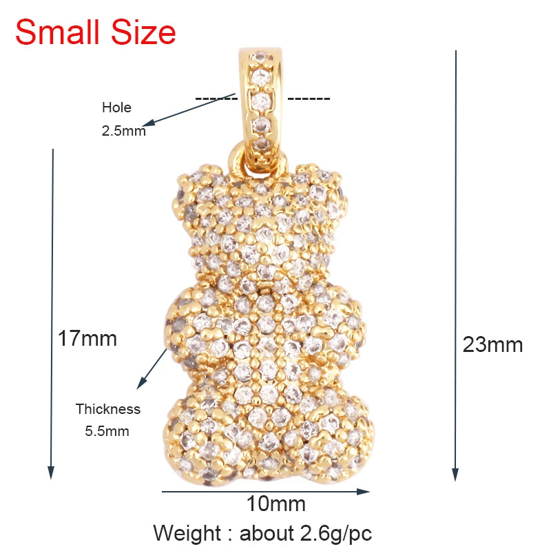 Cute Gold Bear Charm Pendant with Pearl Cubic Zirconia for Jewelry Making Supplies