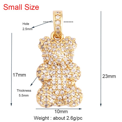 Cute Gold Bear Charm Pendant with Pearl Cubic Zirconia for Jewelry Making Supplies