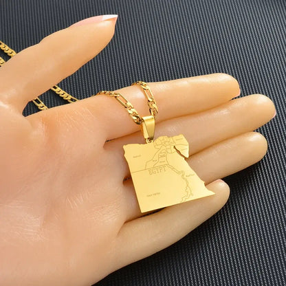 Anniyo Egypt Map States Pendant Necklace Gold Jewelry for Men and Women